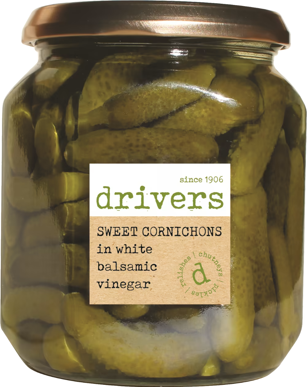 DRIVERS Sweet Cornichons in White Balsamic Vinegar 550g