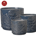 A trio of Blue Plant Pots