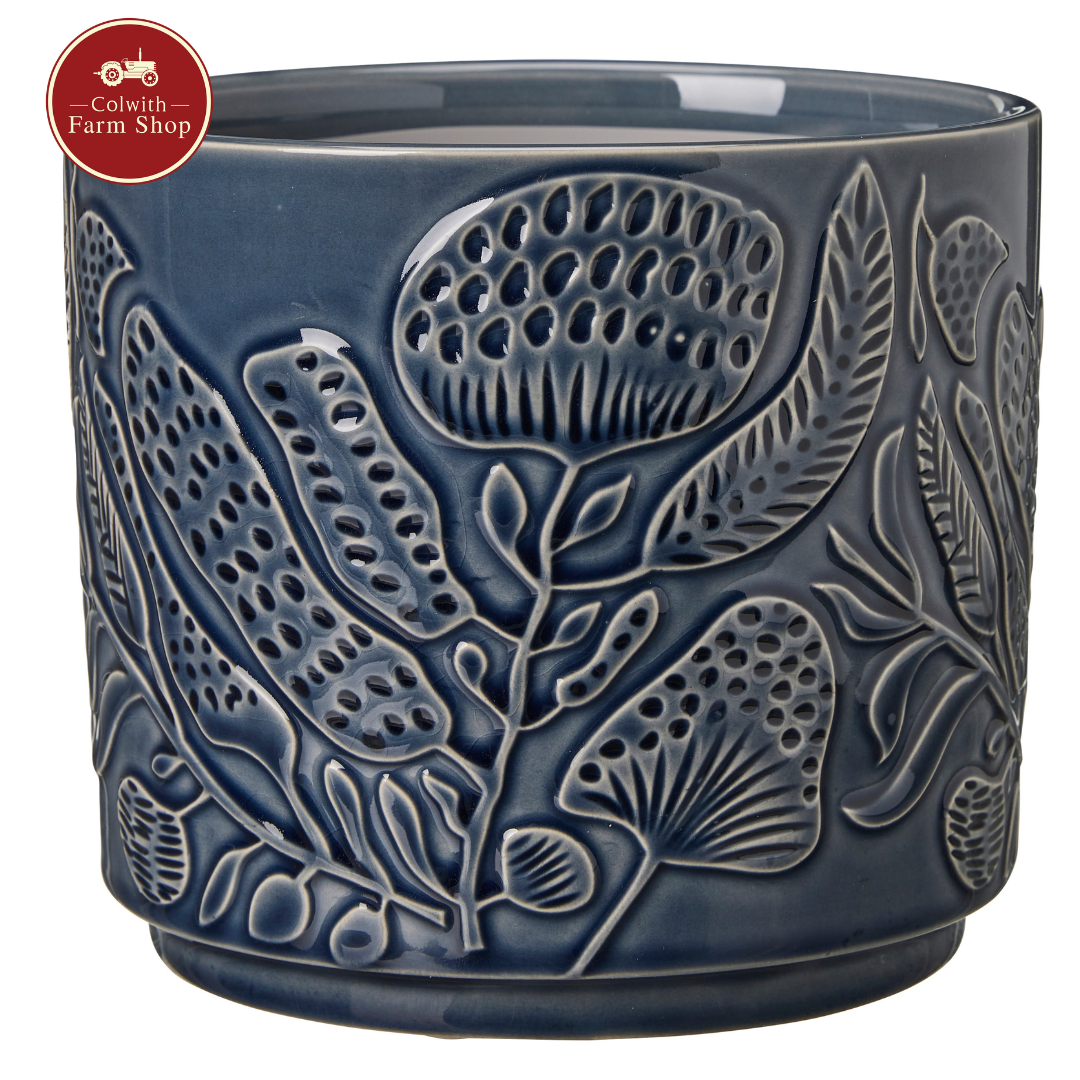 A trio of Blue Plant Pots