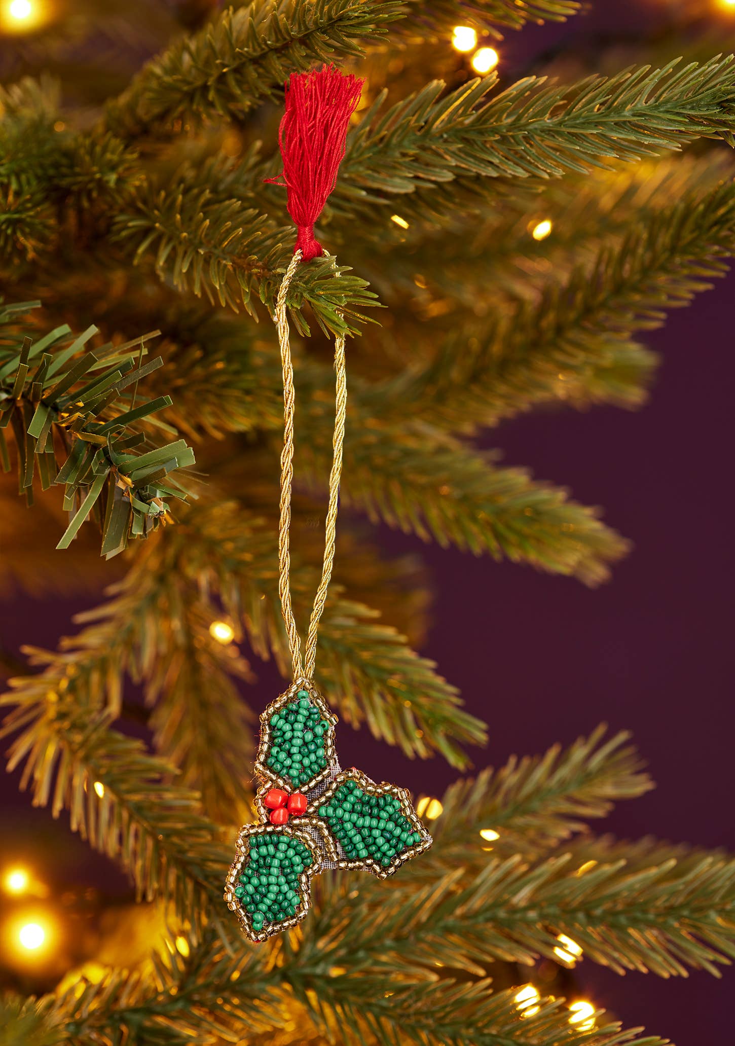 Holly Shape Beaded Decoration