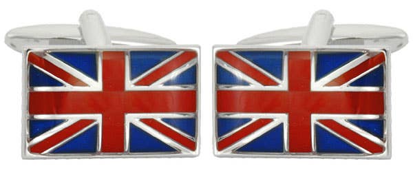 Union Jack Flag Rhodium Plate Cufflinks
