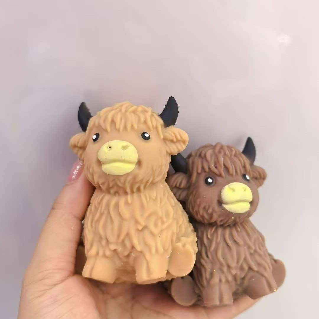 Cute Highland Cow Slow Rising Squishy Fidget Sensory Toy: Khaki