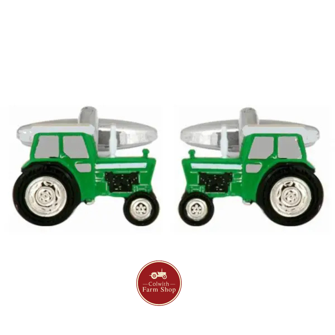 Green Tractor Rhodium Plated Cufflinks