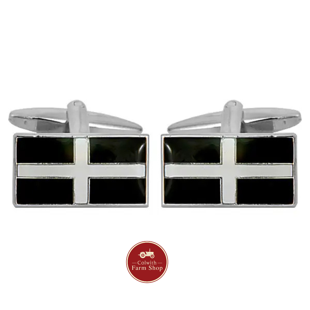 Cornish Flag St. Piran Rhodium Plated Cufflinks