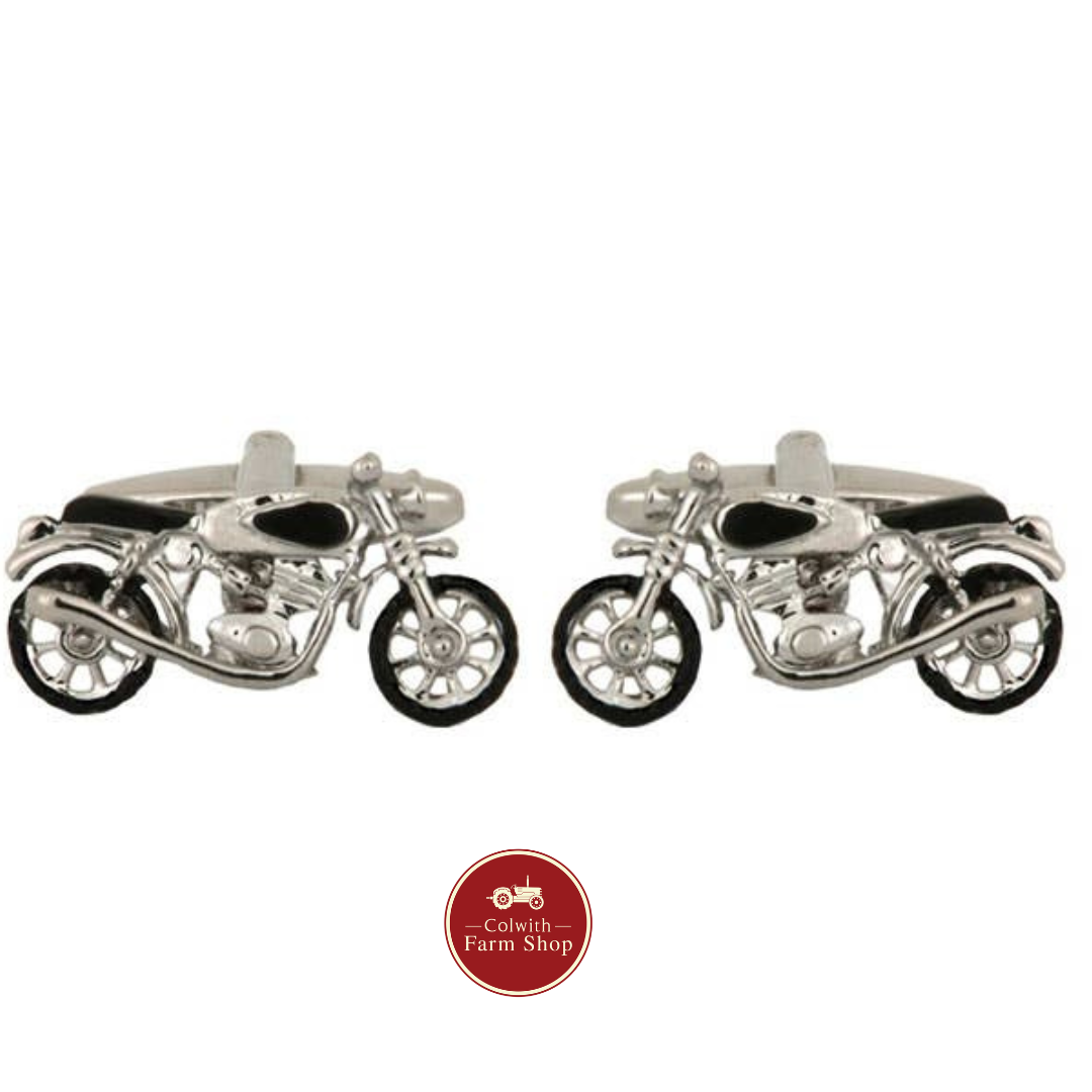 Motor Bike Rhodium Plated Cufflinks