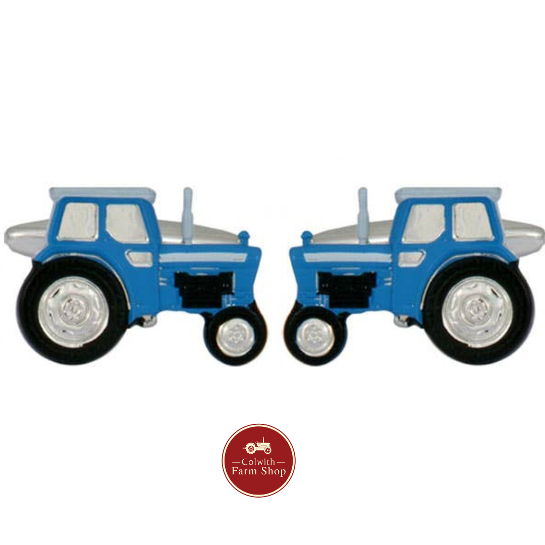 Blue Tractor Rhodium Plated Cufflinks