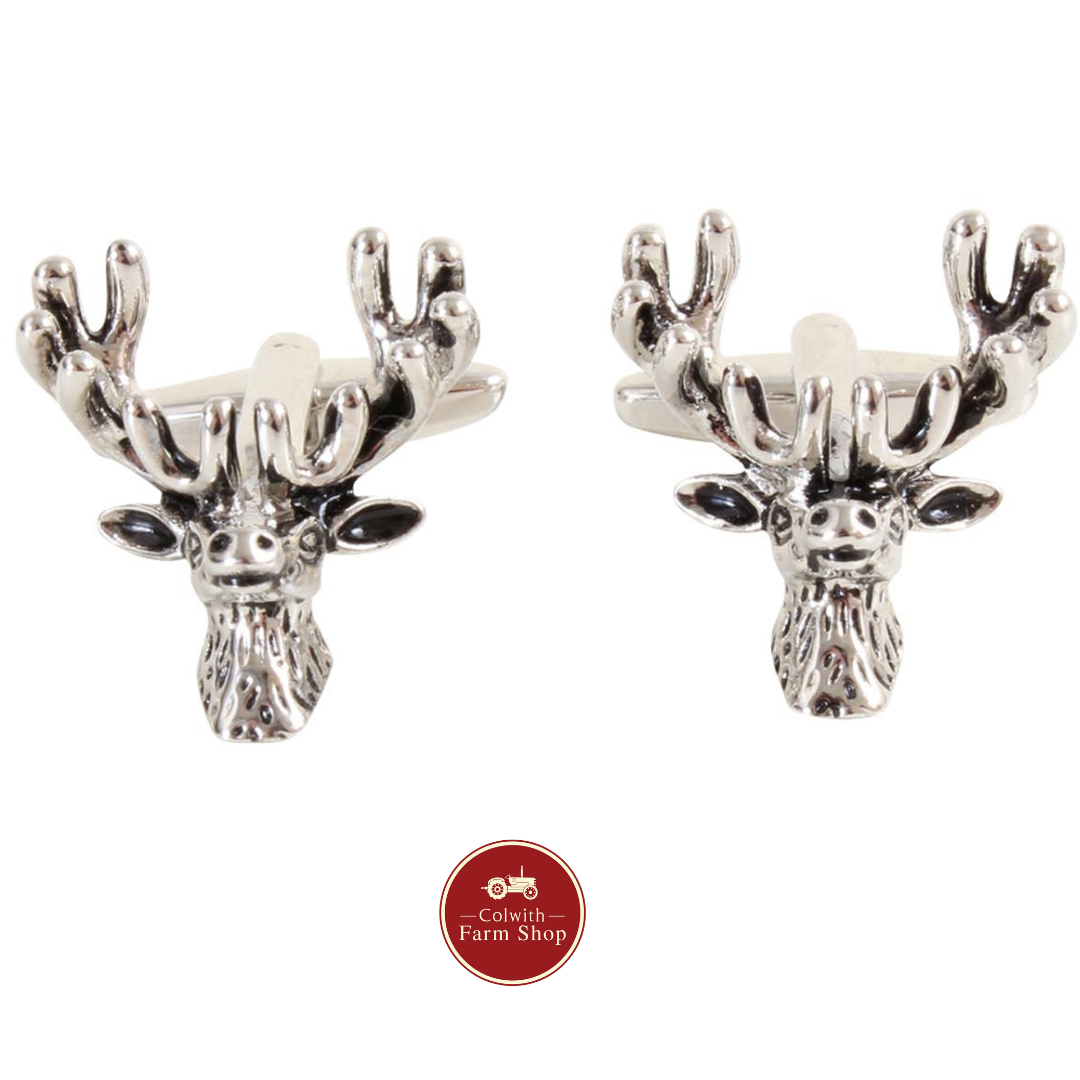 Stags Head Cufflinks Burnished Rhodium Plate