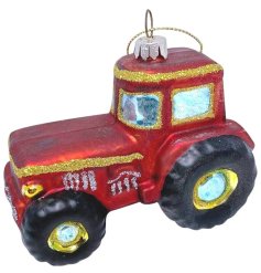 Christmas Decoration Glass Tractor - Various Colours