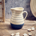 Stoneware textured blue and off white and blue stripe large decorative jug