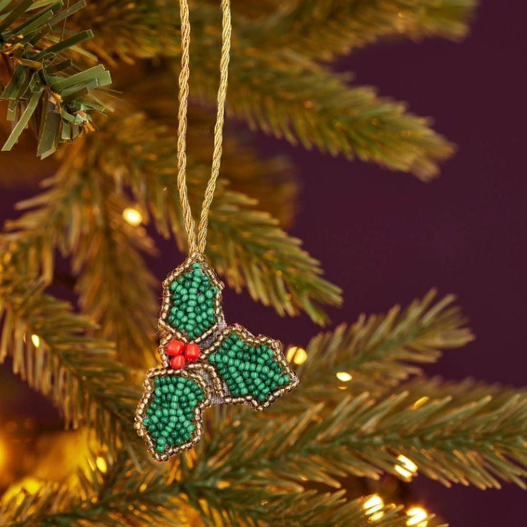 Holly Shape Beaded Decoration