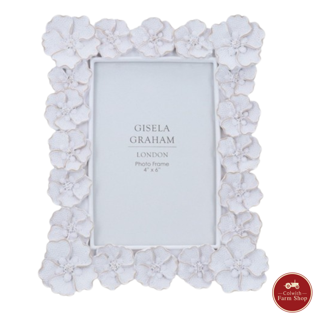 Gisela Graham - Resin Picture Frame (4"x6") 21.5cm - Antique White Anemone